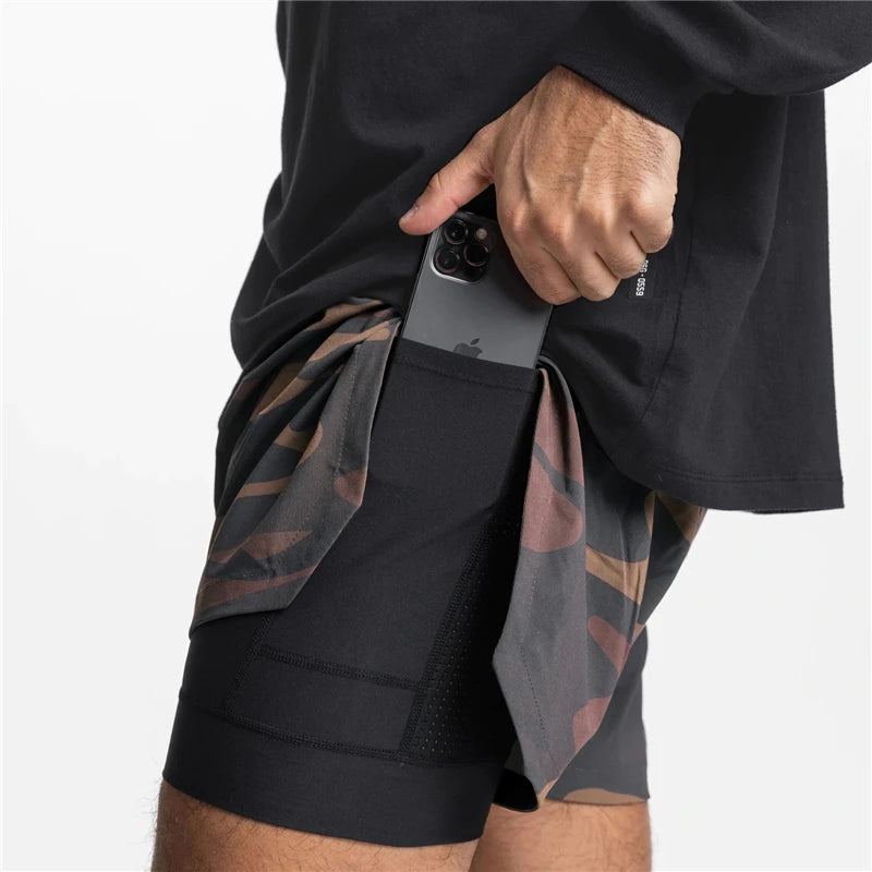 NEW 2024 Men's 2-in-1 Summer Running Shorts Breathable Quick-Dry Basketball Training Shorts Men Gym Fitness Exercise Short Pants - reetell