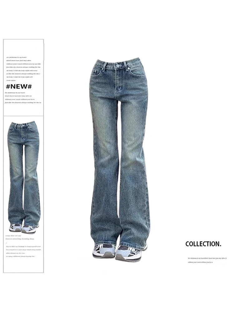 Women Blue Flare Jeans Vintage Y2k 90s Aesthetic Baggy High Waist Denim Trousers 2000s Harajuku Wide Cowboy Pants Trashy Clothes - reetell