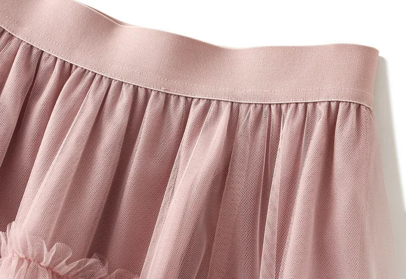 Fashionable Tiered Tulle Maxi Skirt for Women 2024 New Elegant High Street A Line High Waist Mesh Long Skirt Female Pink - reetell