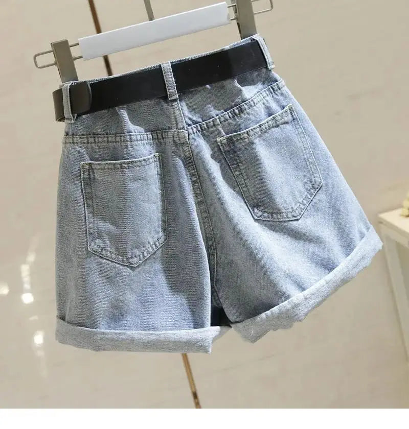 High Waisted Denim Shorts 2024 Summer New Style Women's Loose Fitting Hot Pants Versatile Slimming Wide Leg Pants Korean Version - reetell