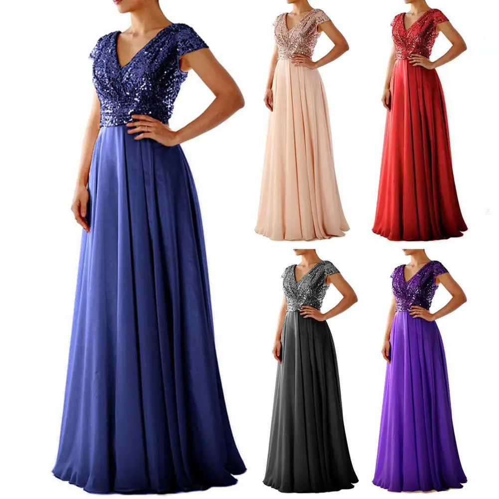 Popular Evening Dress Floor Length Dressing Up Soft Luxury Shiny Sequins Chiffon Splicing Bridesmaid Dress - reetell