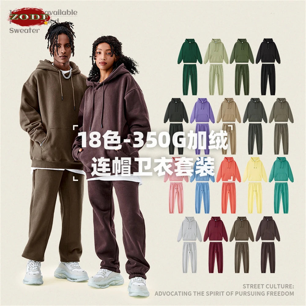 ZODF Casual Winter Men 350gsm Fleece Hoodies Unisex Women Loose Warm Solid Hooded Sweatshirts Pullovers 18 Colors HY0728 - reetell