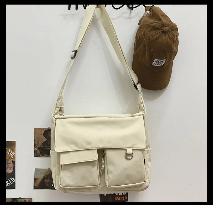 Korean Ulzzang Messenger Bag Women New 2023 Nylon Bags Multipockets Crossbody Bags For Women School Book Shoulder Bag Girls Sac - reetell