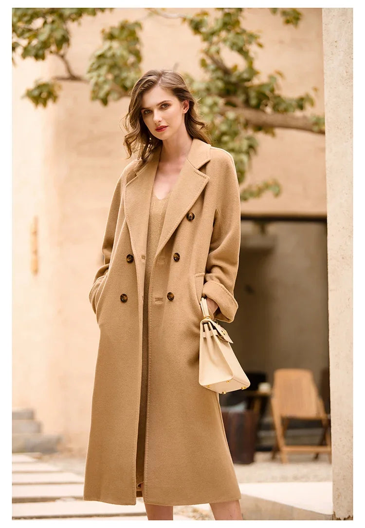 Women's Coat Double-sided 10% Cashmere 90% Wool Women's Long Coat Jacket, 2024 Winter New Long Cashmere Coat Women - reetell