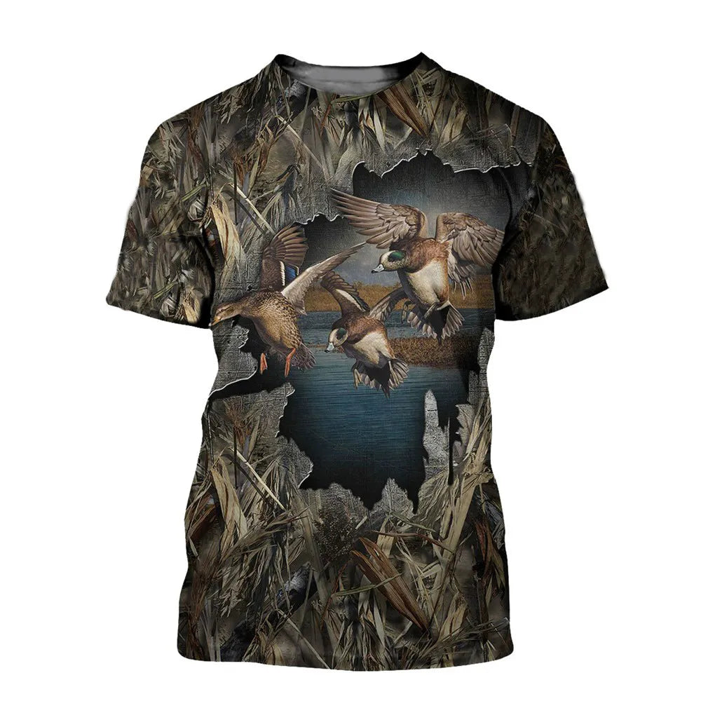 Summer Casual Men's T-shirt Jungle Camouflage 3D Printed T-shirt Duck Hunting Funny Fashion Harajuku Tops - reetell