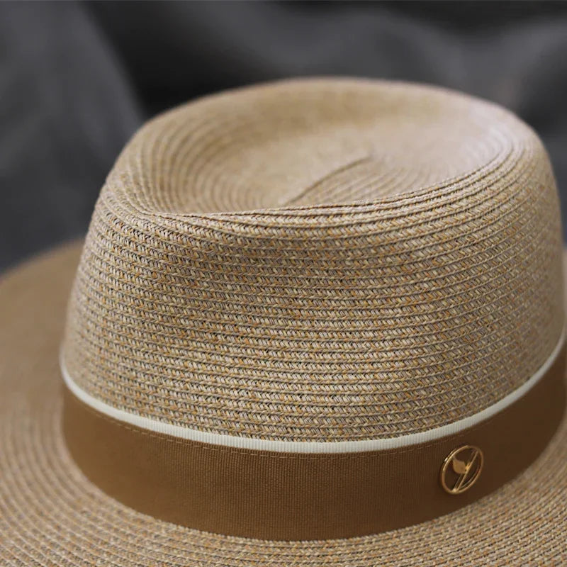 Designer New Natural Panama Soft Shaped Straw Hat Summer Women/Men Wide Brim Beach Sun Cap UV Protection Fedora Birthday Gift