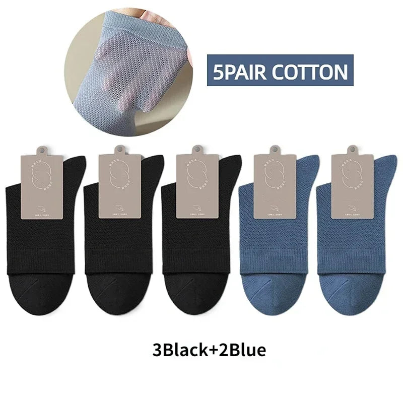 5 Pairs Men High Quality 96% Pure Cotton Socks Antibiosis Business Deodorant Sock Mesh Breathable Male Solid Color Casual Summer