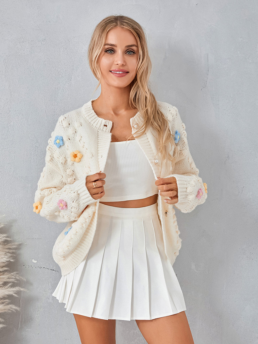 Womens Y2k Cardigan Sweaters 3D Flower Crochet Knitted Bolero Shrug Top Aesthetic Kawaii 90s Jacket Back to College - reetell