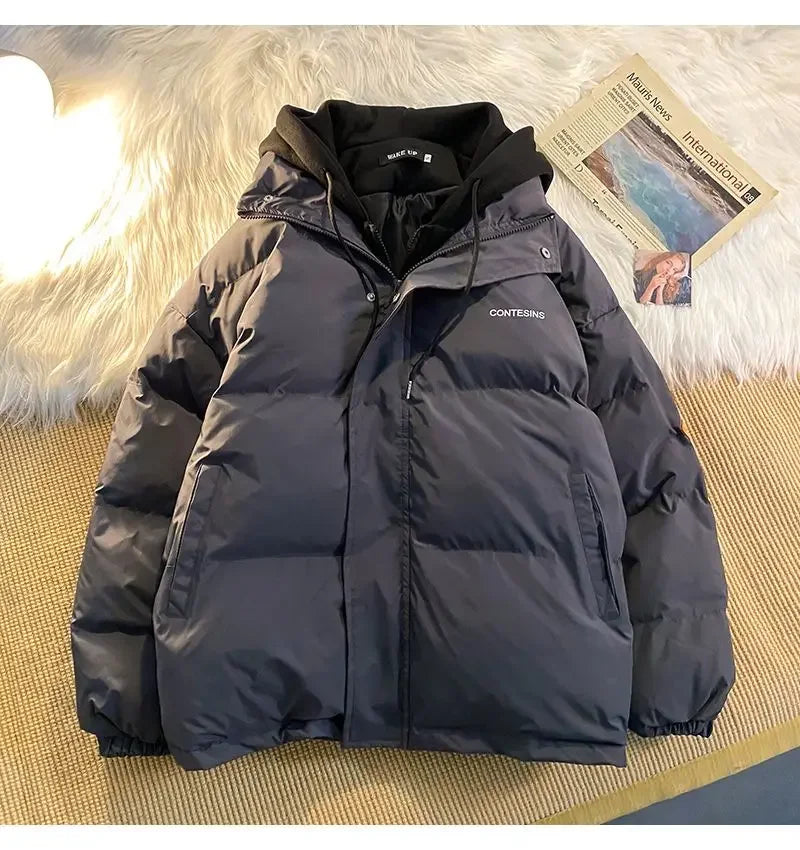 Korean fashion Version Winter Leisure Cotton Clothes Women Y2K Multi-functional Fake Two Pocket Zipper Down Jacket Thick Coat - reetell