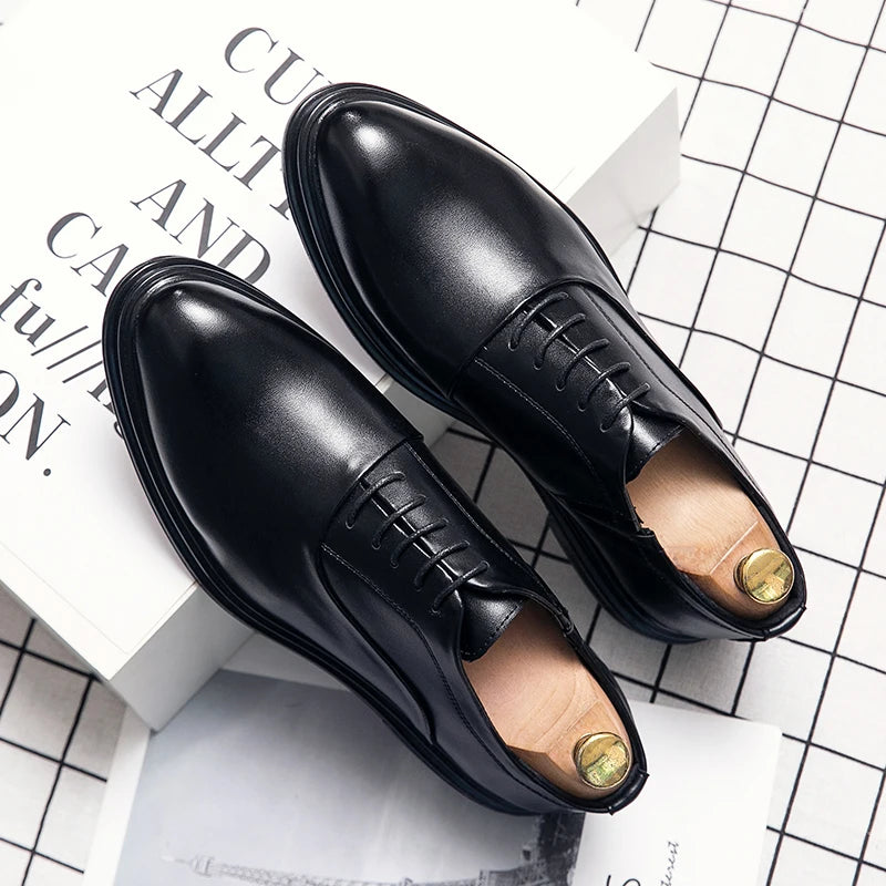 Business Formal Leather Shoes Men 2024 Autumn Men Shoes Low-top Solid Wedding Shoes Color Fashion Oxford Pointed Office Shoes