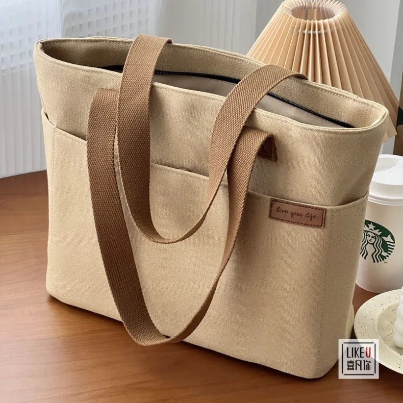 Designer Handbags Japanese Simple Canvas Bags For Women 2024 Summer Fashion Tote Shoulder Bag Collage Student Book/Laptop Bag