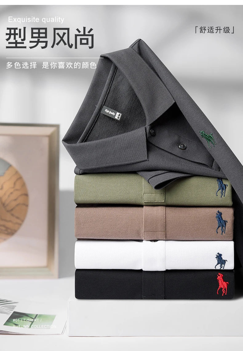 Luxury Brand Embroid Men's Polo Shirt 100Cotton Horse Pattern Half Sleeve Breathable T-Shirt Summer Korean Business Casual Men's