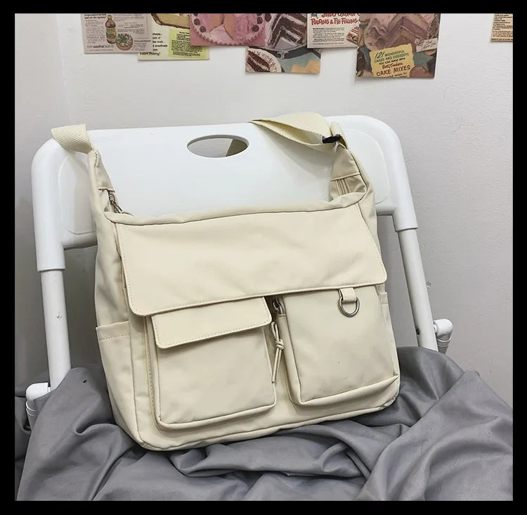 Korean Ulzzang Messenger Bag Women New 2023 Nylon Bags Multipockets Crossbody Bags For Women School Book Shoulder Bag Girls Sac - reetell