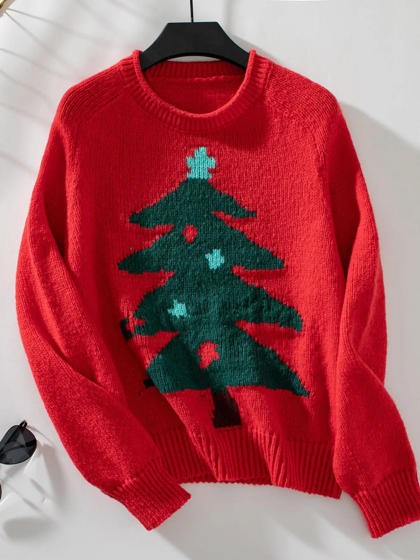 Drizzle Christmas tree pullover sweater for women Autumn and winter round collar loose holiday knitwear for women - reetell