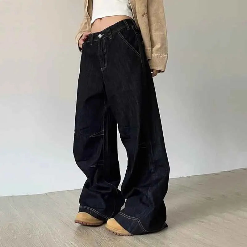 Vintage Wide Leg Jeans Women Y2K Autumn High Waist Streetwear Loose Denim Pants 4Xl Oversized Hip Hop Korean Straight Trousers - reetell