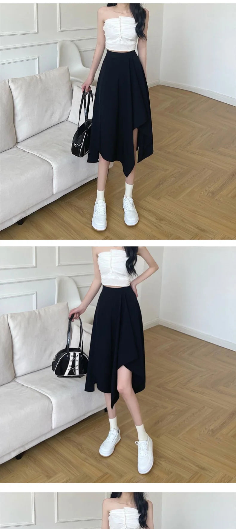 Black Irregular Skirt Women Spring Summer High Waist Thin Mid-length Umbrella Skirts Plus Size Bottoms Vintage Y2k Clothes - reetell