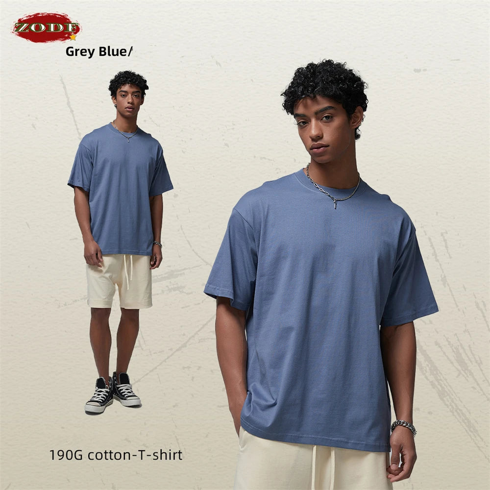 ZODF New 2024 Summer Men Basic 190gsm Cotton T-Shirts Unisex Oversized Comfortable O-Neck T Shirt Brand Tops HY0756