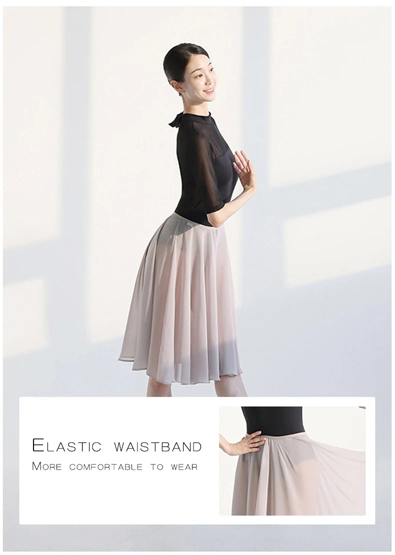 Women's Ballet Skirt Chiffon Skirt Lace Dance Skirt Adult Body Dress Girls Practice Ballet Dance Skirt Mesh Skirt Tutu