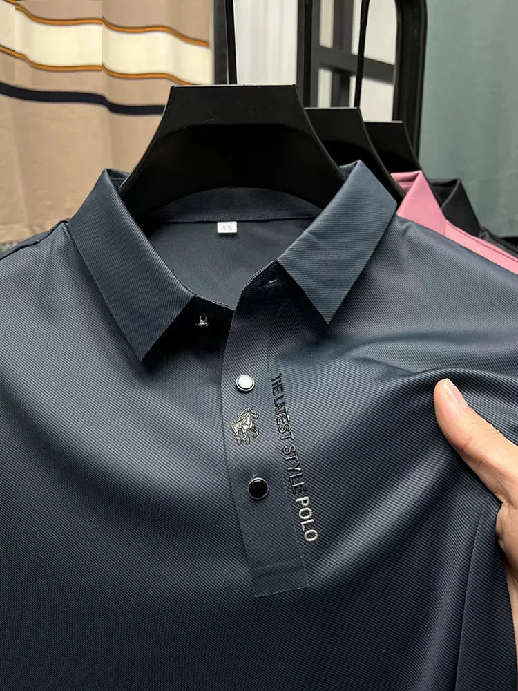 High-End Summer Business Solid Color High Quality Men Short Sleeve Polo Shirt Lapel Collar Fashion Casual Trace Printing M-4XL