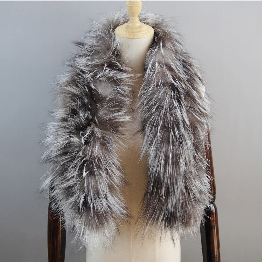 2024 New Women Winter Warm Natural Fox Fur Scarf Ring Knit Real Fox Fur Lady Fashion Neckerchief Scarves Women Real Fur Bandana - reetell