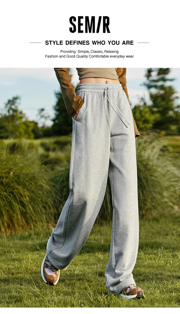 Semir Casual Pants Women Cover Flesh Wide-Leg Pants Simple Temperament Lazy Style Solid Color Versatile Long Pants - reetell