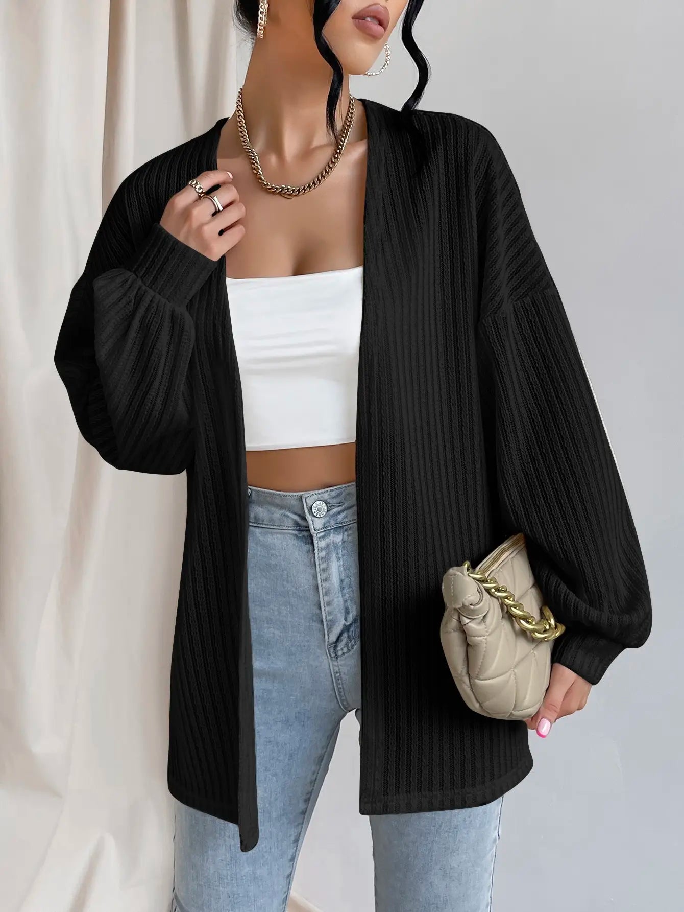 Women's 2023 Fall Winter Long Sleeve Open Front Casual Lightweight Soft Cardigan Sweater Outerwear - reetell