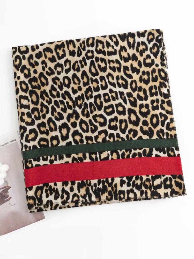 Fashion 2023 Knitted Imitation Cashmere Women Scarf Headscarf Winter Lady Retro Leopard Printed Scarve Pashmina Mujer Wrap Shawl - reetell