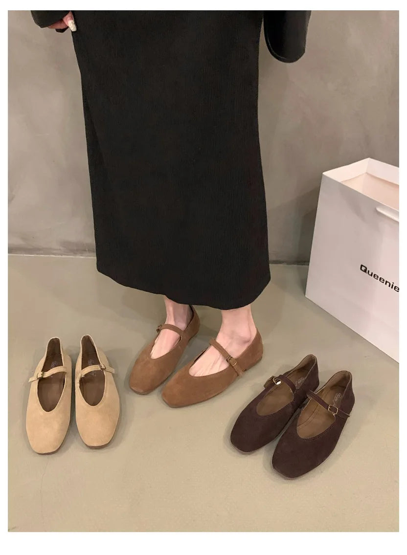 2024 Autumn Fashion Flat Ballet Shoes Women Shallow Ballet Leather Round Toe Female Ballerina Soft Moccasin Mary Janes Big  Size