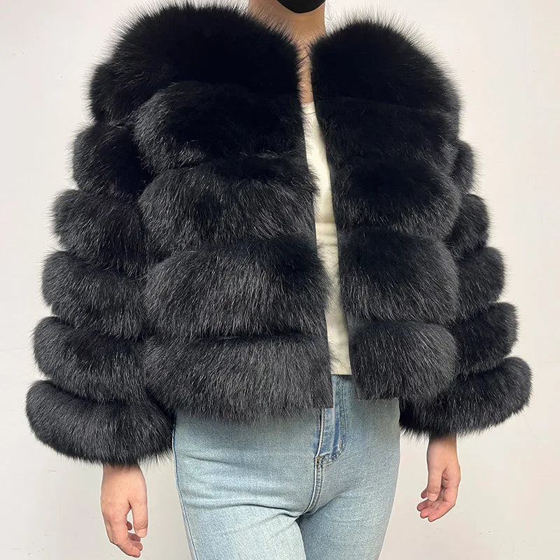 2024 Black Natural Real Fox Fur Coat Women Winter Warm Luxury Fur Jacket Detachable Long Sleeve Female Vest Furry clothing - reetell