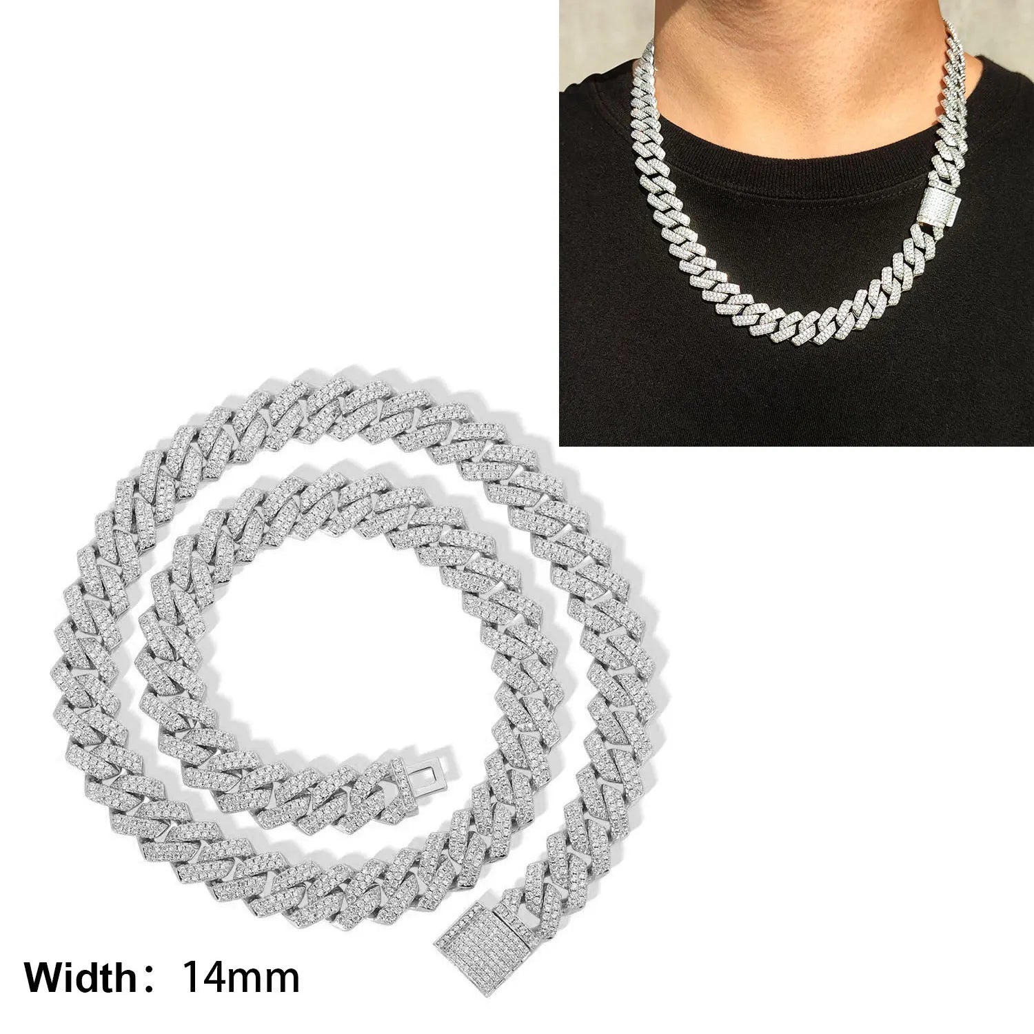 Iced Out 10-20mm Mens Miami Cuban Link Necklace Hip Hop CZ Cubic Zirconia Bling Prong Cuban Chain