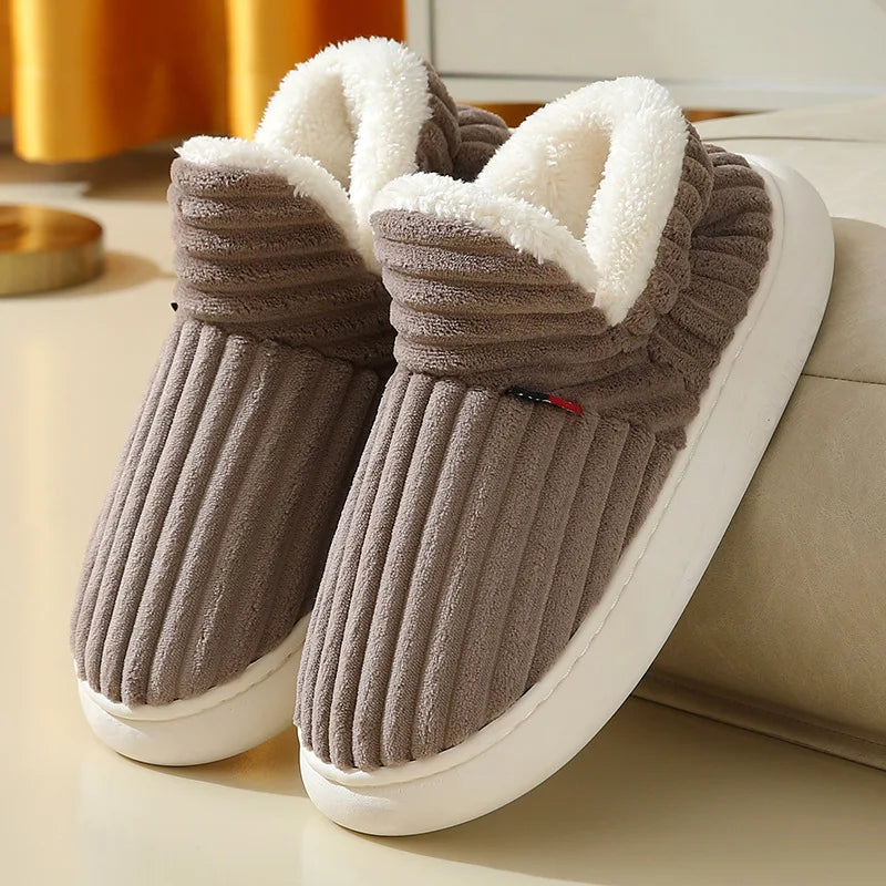 Bebealy Warm Winter Fur Men Slippers Indoor Fluffy Plush Men Shoes Outdoor Casual House Ankle Boots For Men Non-slip Soft Shoes