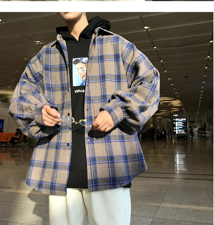 LAPPSTER-Youth  Long Sleeve Winter Y2k Streetwear Fleece Shirts Flannel Harajuku Plaid Shirt Vintage Korean Fashions Clothes