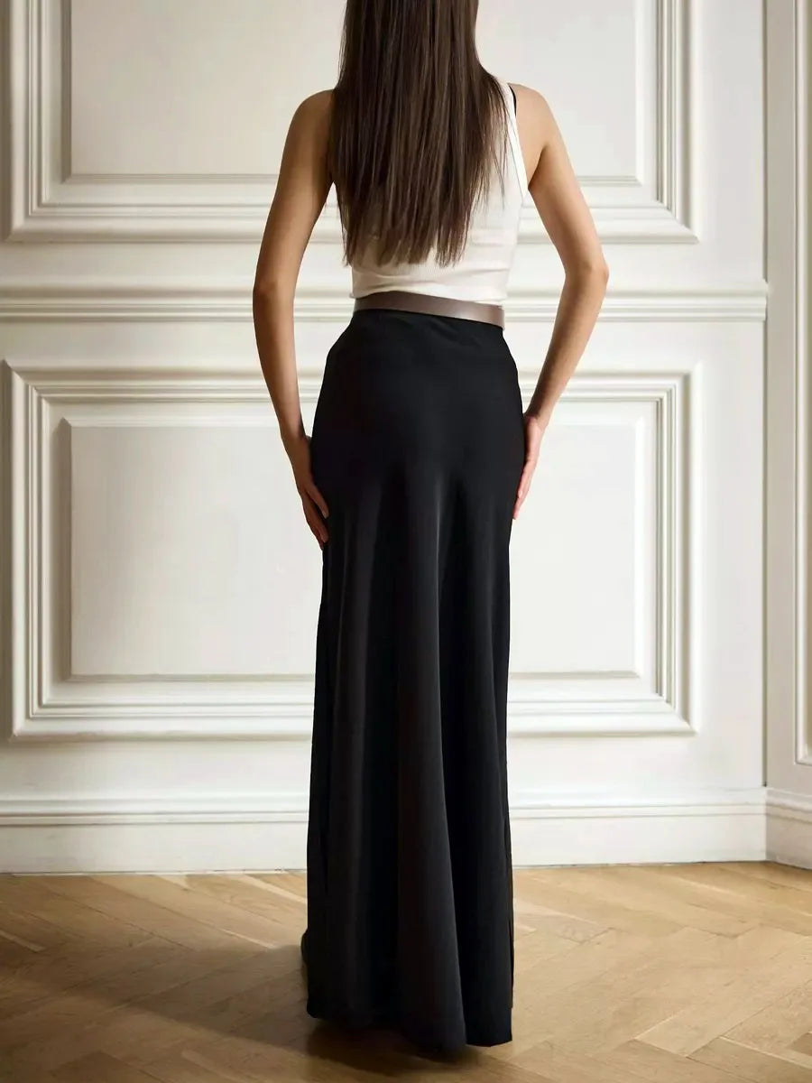 Tossy Summer Satin High Waist Long Skirt Female Slim Patchwork Fashion Elegant Streetwear Casual Solid 2024 Maxi Skirt Clothes - reetell