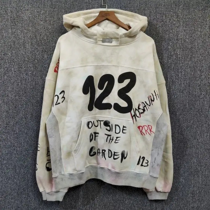 95% Cotton Hoodies Men Women American High Street Loose Hooded Coats Fashion Washed Old Contrast Graffiti Letter Hoodie Autumn - reetell