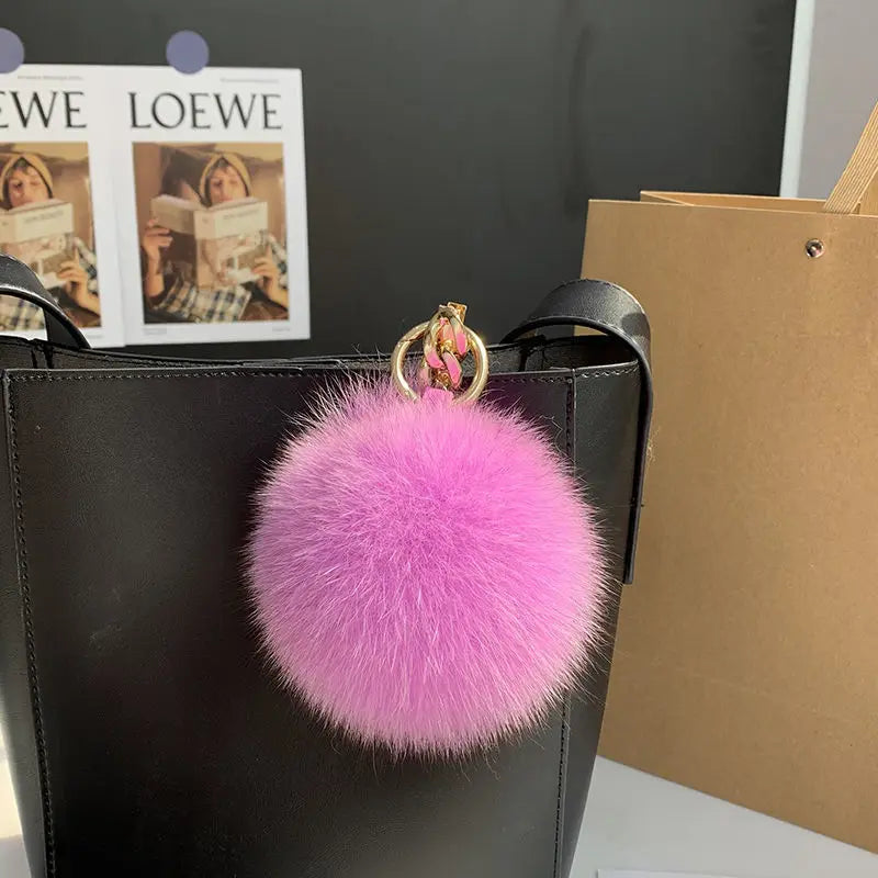 2024 Fluffy Real Fox Fur Ball Poms Keychain For Women Luxury Pompom Keyring Accessories Bag Decoration Emo Trinket Jewelry Gifts