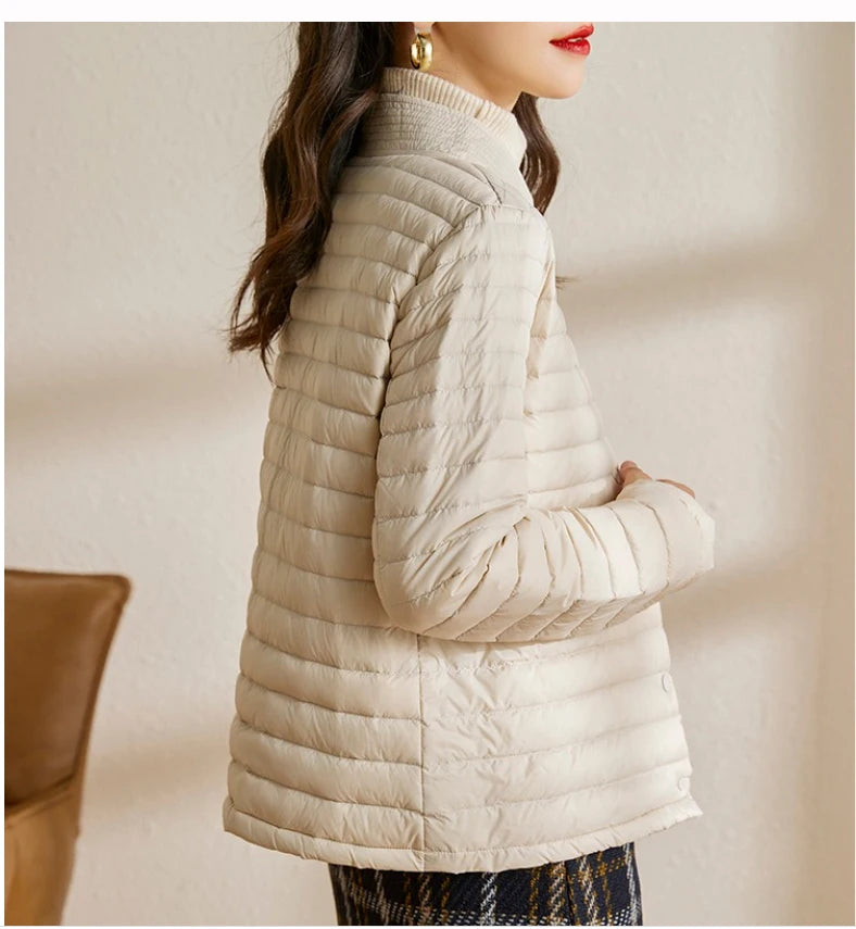 Women's fashionable Puffer Jacket  in women Autumn Lightweight Thin Short Down Jacket Standing Collar Coat