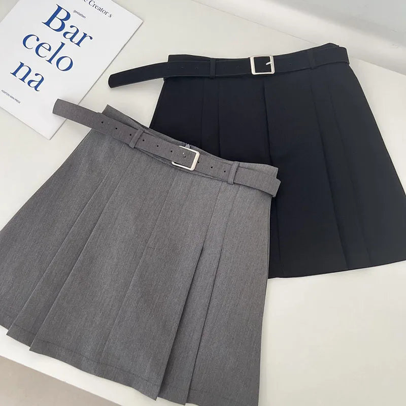 Lucyever Preppy Style A-Line Skirt for Women Summer New High Waist Black Gray Pleated Skirts Female Casual Student Mini Skirts - reetell