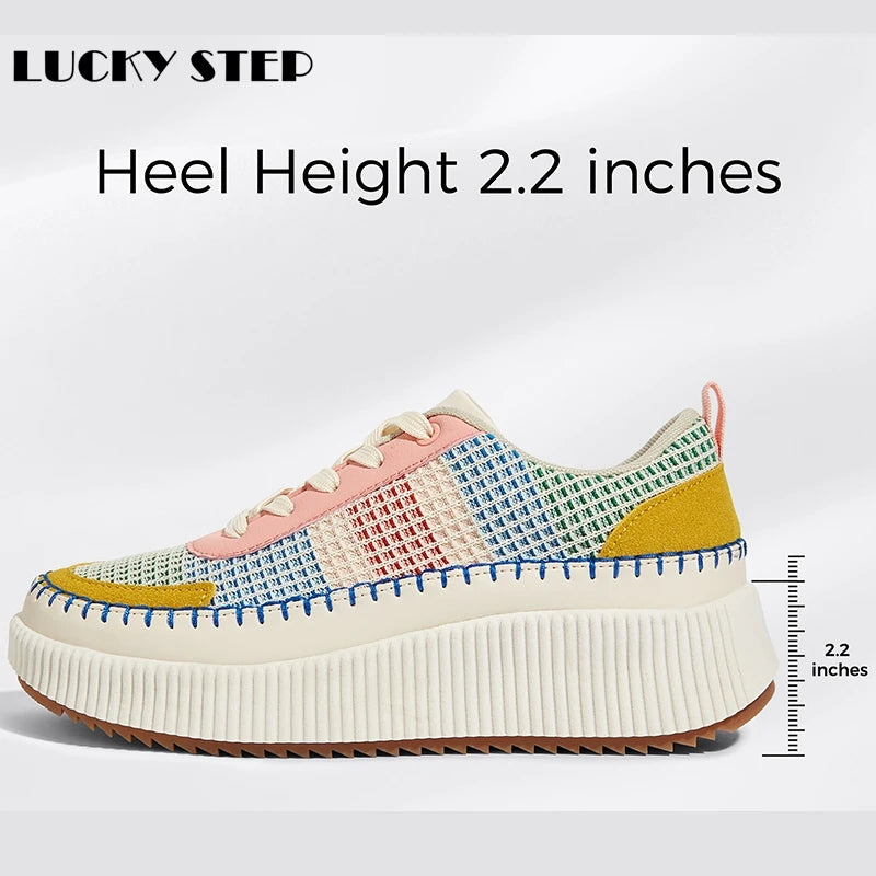 LUCKY STEP Women's Platform Sneakers Rhinestone Fashion Chunky Casual Sparkly Retro Braided Walking Shoes