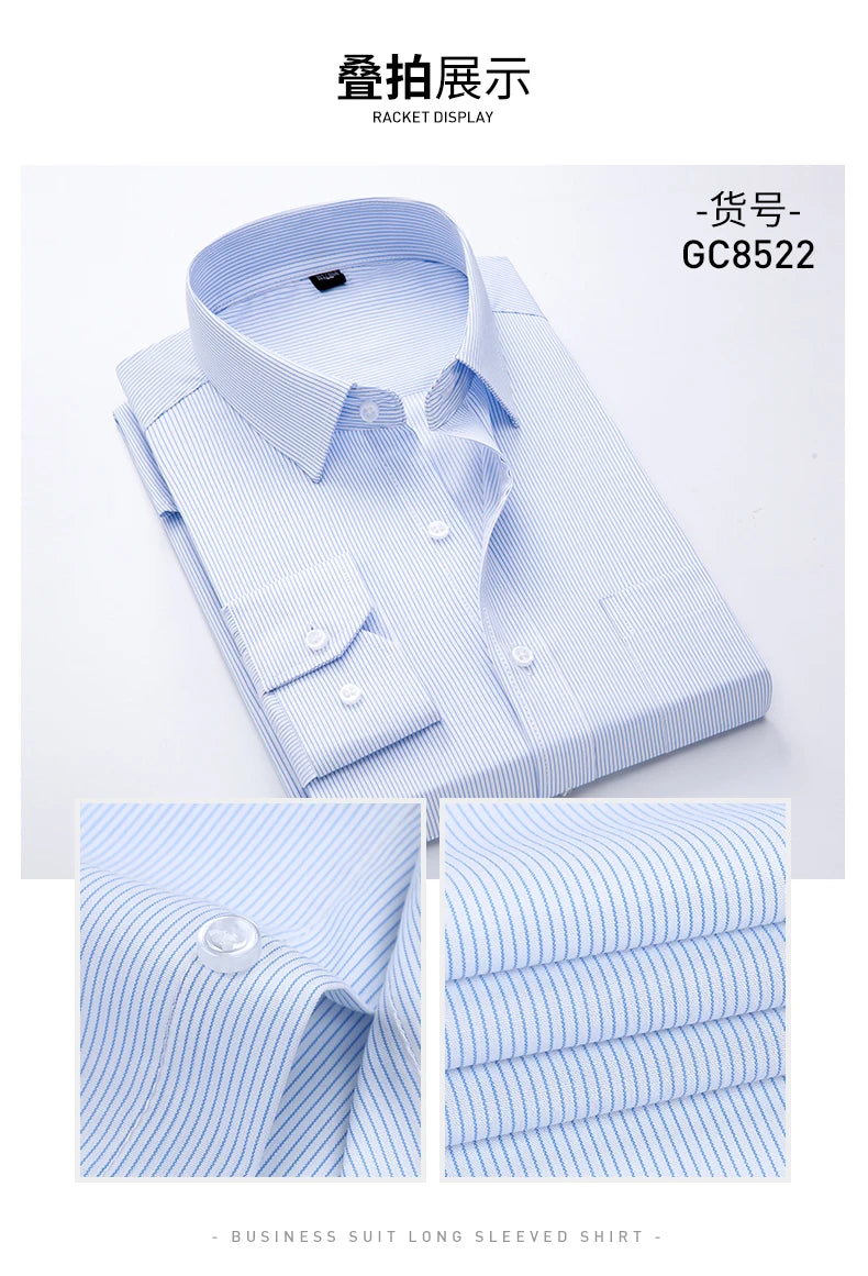 Business Anti-wrinkle Non-ironing Long-sleeved Shirt Men's Formal Plaid Stripe Cotton Classic Workplace Office Tooling