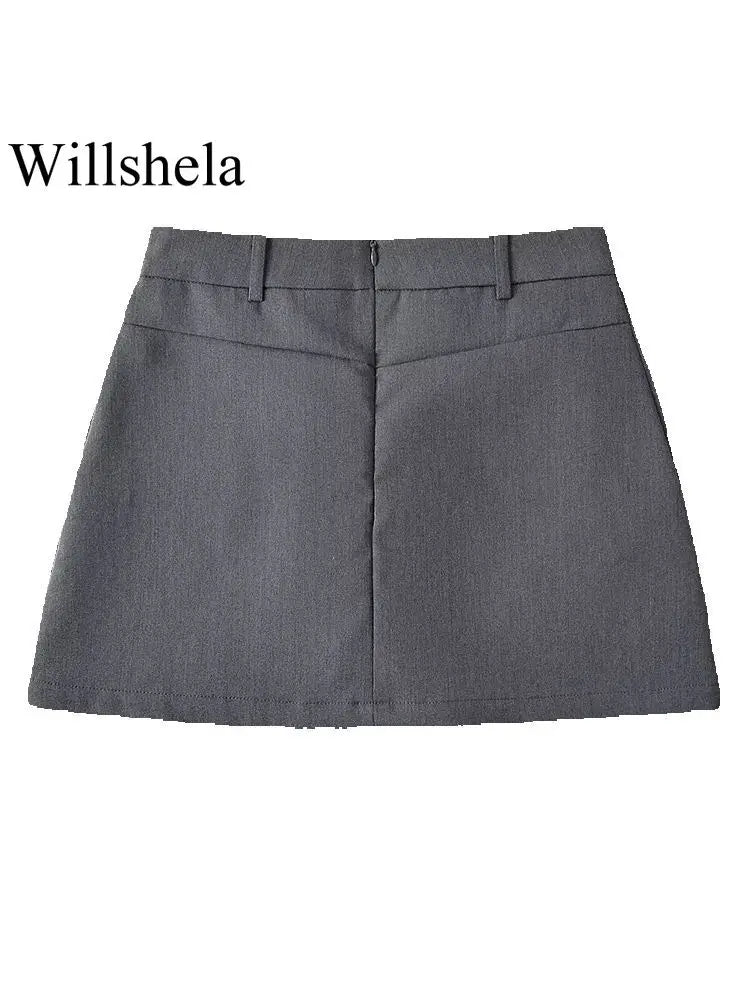 Willshela Women Fashion Solid Back Zipper A-Line Mini Skirt Vintage High Waist Female Chic Lady Skirts - reetell