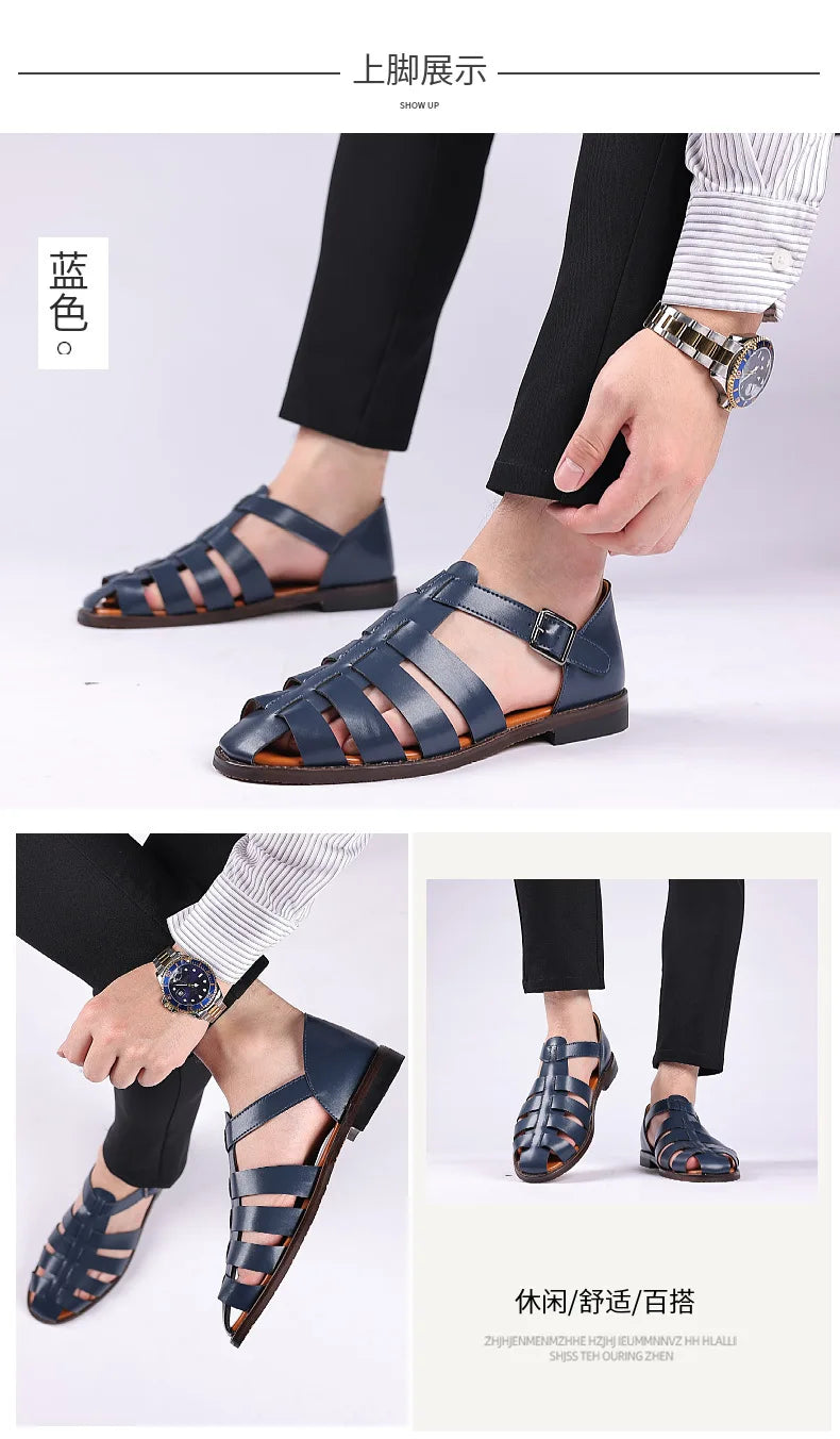 Summer Rome Men Sandals Outdoor Non-slip Beach Black Flat Fisherman Casual Shoes GLADIATOR Sandals Plus size 2023