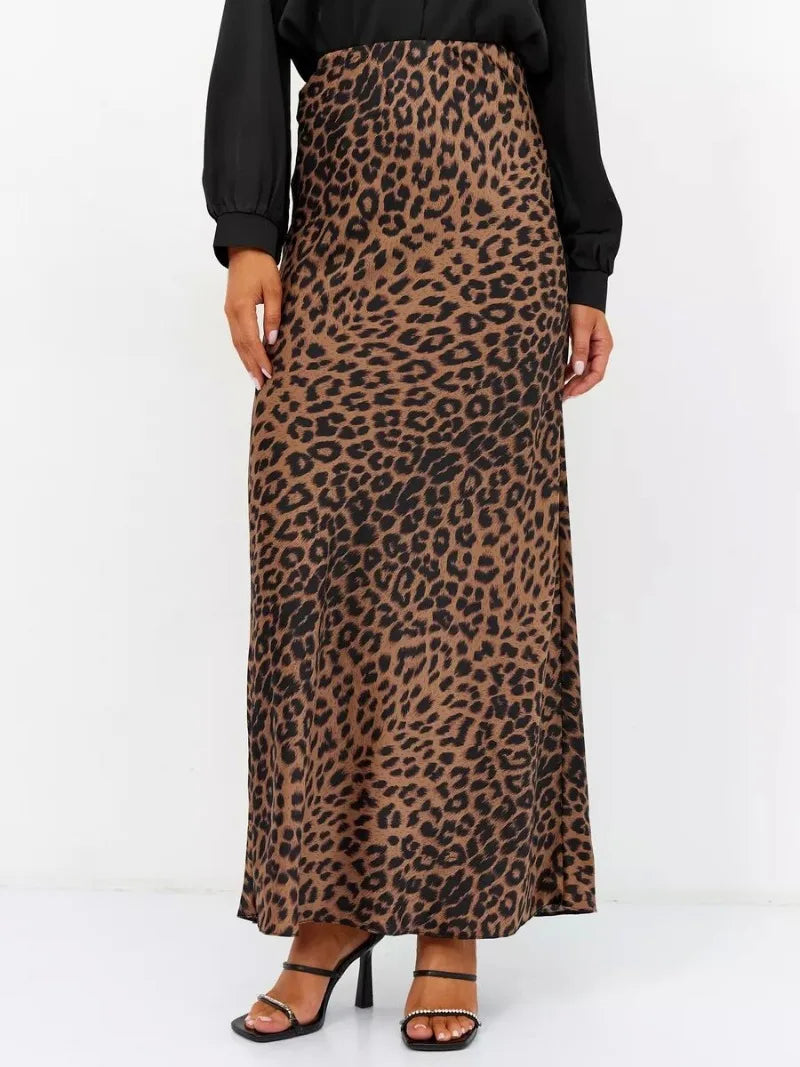 Sexy Leopard Print Long Skirts For Women 2024 Summer Fashion Vintage Women's Satin Maxi Skirt Female High Waist A-Line Skirt - reetell