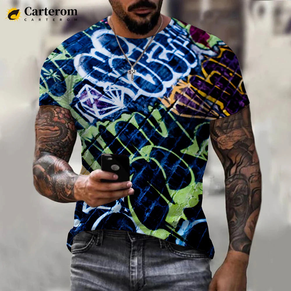 2022 New Fashion Neon Graffiti Printed 3D T-shirt Men Women Summer Casual Short Sleeve Hip Hop Harajuku Streetwear Tops - reetell