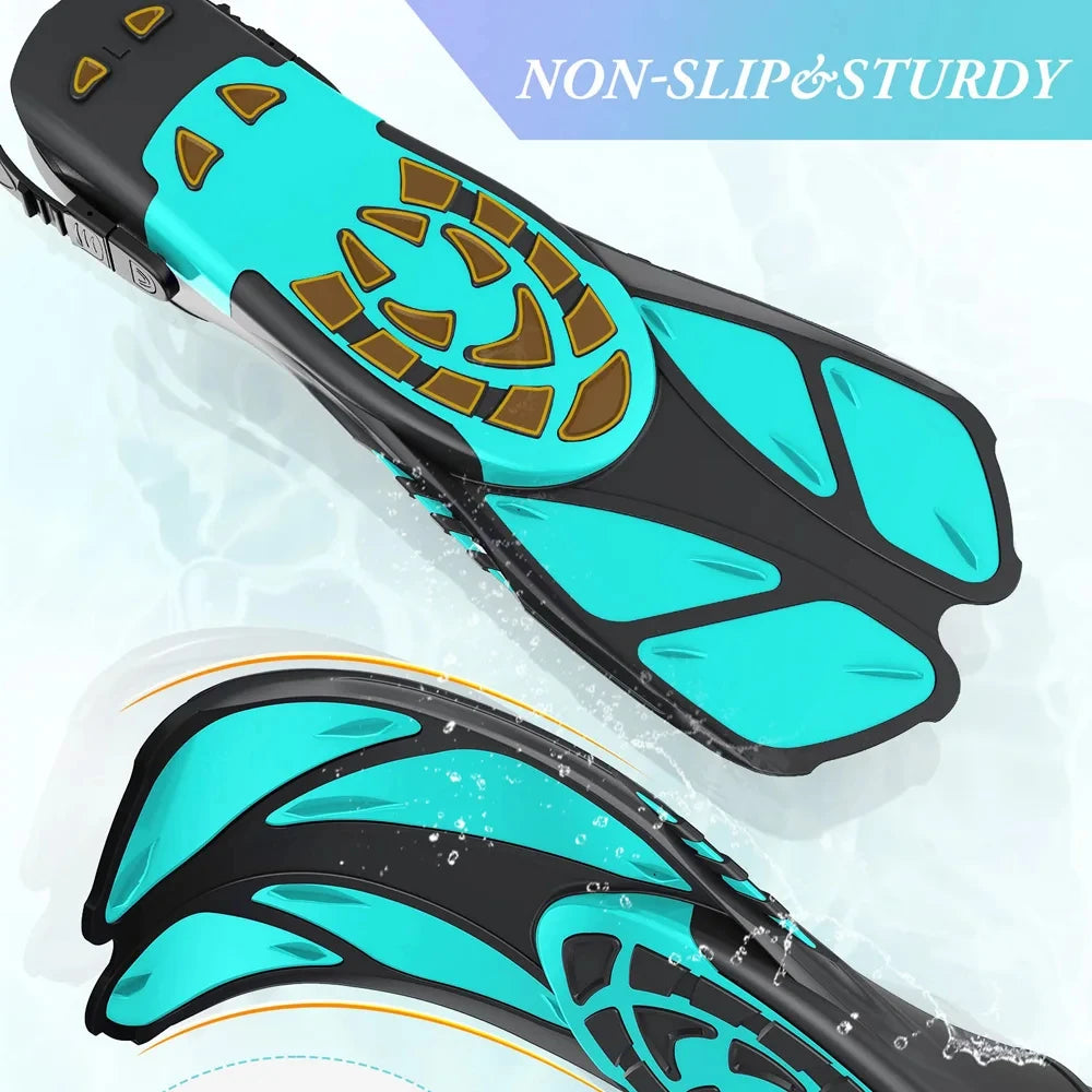 Snorkel Fins Adjustable Buckles Swimming Flippers Short Silicone Scuba Diving Shoes Open Heel Travel Size Adult Men Womens - reetell