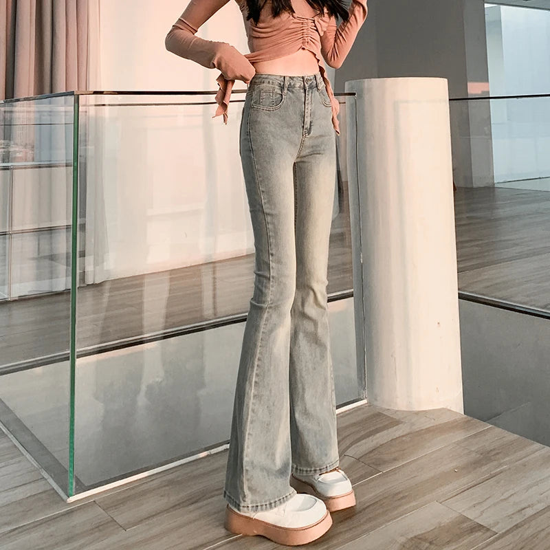 Summer Flared Jeans Women Vintage High Waist Loose Comfortable Jeans Female Pants Elastic Fashion Boyfriend Style Denim Trousers - reetell