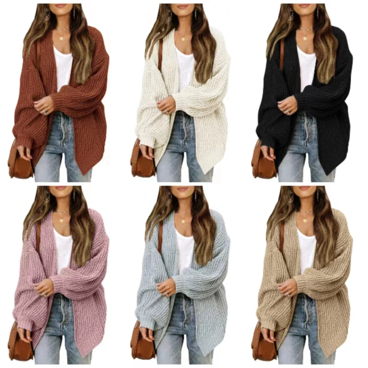 HELIAR Women Solid Cardigan Sweater Coat Loose Casual Lantern Sleeve Jacket Knitted Coat For Women 2024 Autumn And Winter - reetell