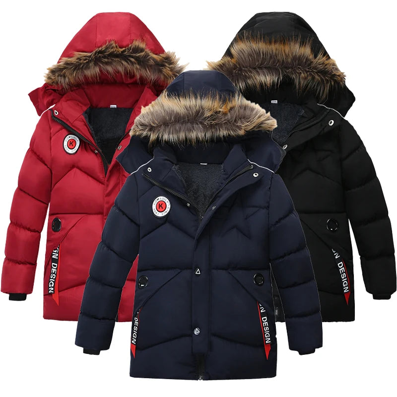 2-8 Years Winter Boys Jacket Thick Keep Warm Lining Plush Detachable Hat Hooded Fur Collar Coat For Kids Children Outerwear - reetell