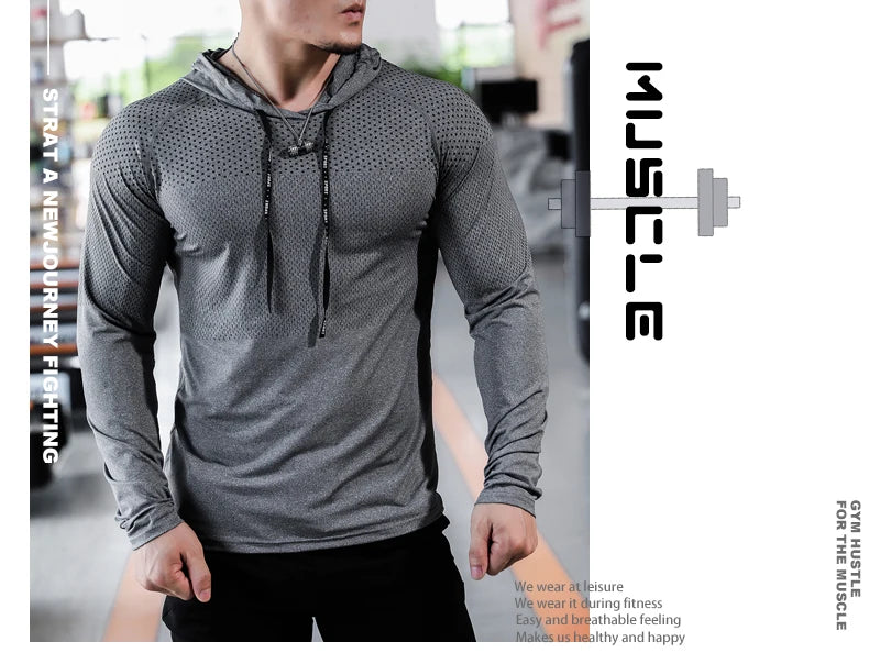 Mens Fitness Tracksuit Running Sport Hoodie Gym Joggers Hooded Outdoor Workout Athletic Clothing Muscle Training Sweatshirt Tops - reetell