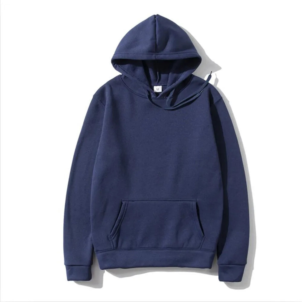 Solid Color Plus Size Hoodie Mens Smooth Sports Pullover Sweatshirt - reetell