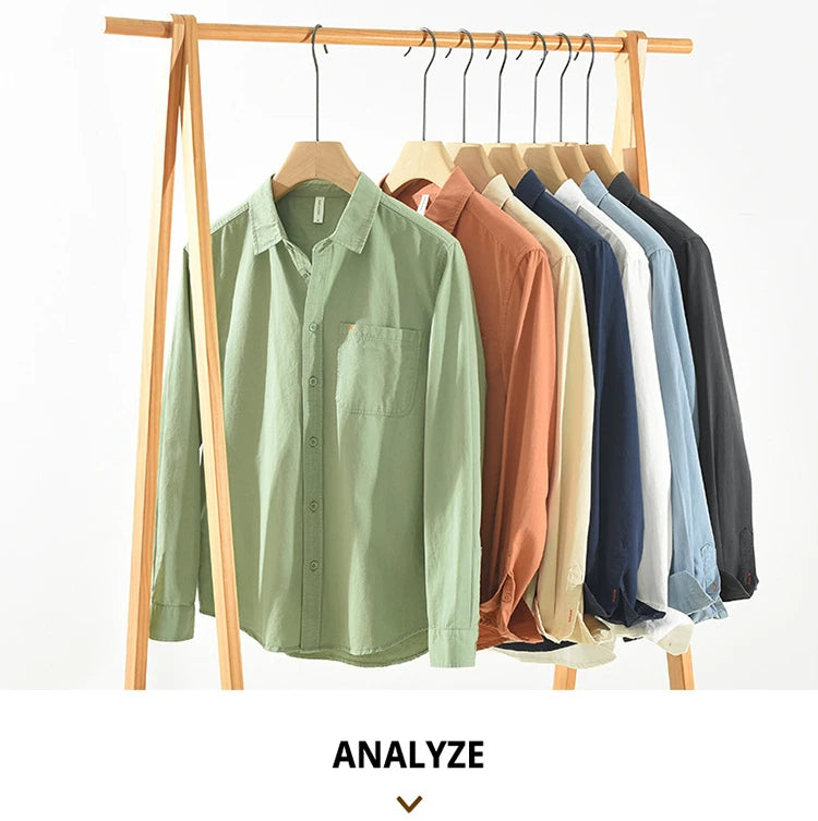 Spring Men's Casual Long-Sleeved Shirt, Versatile Japanese Style Simple Fashion Shirt, Youth Loose Trendy 100% Cotton Coat